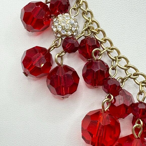 CHAPS Red Faceted Glass Cha Cha Dangle Necklace Gold Tone - Picture 3 of 7